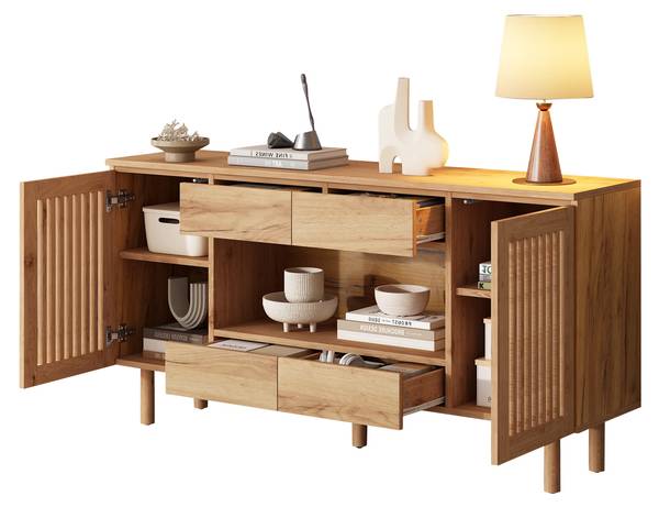 Sideboard Notus Ⅰ Braun - Holzwerkstoff - Massivholz - 140 x 71 x 35 cm