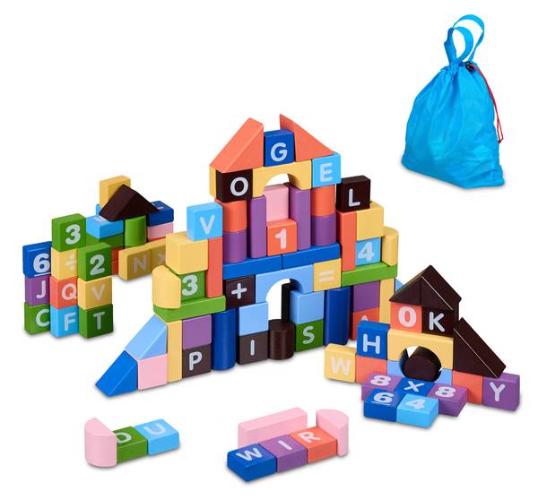 Bunte Bausteine im Set Blau - Violett - Gelb - Holzwerkstoff - 30 x 42 x 1 cm