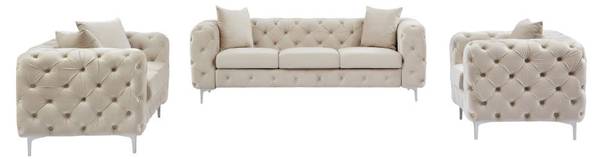 Couchgarnitur mit Sessel EDWINA 3er-Set Beige