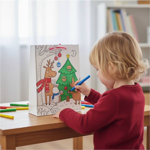 Geschenktüte Malen mit Filzstiften KIDS Weiß - Papier - 18 x 10 x 23 cm