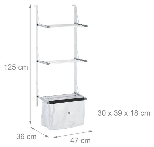 Séchoir de porte Noir - Gris - Argenté - Polyester - Aluminium - Fer - 47 x 125 x 36 cm
