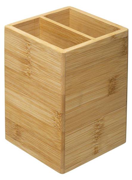 Utensilientopf mit 2 Fächern BAMBOU Beige - Bambus - 10 x 15 x 10 cm