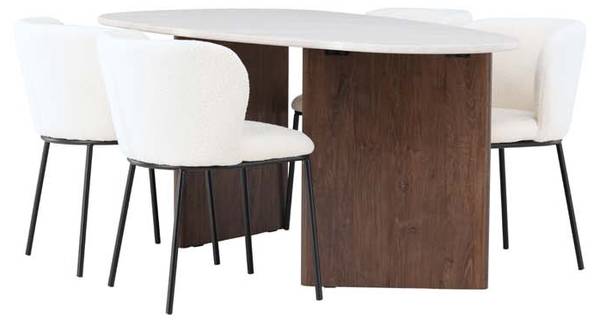 Eetkamerset Grönvik 8 (5-delig) wit - geweven stof - 90 x 75 x 180 cm