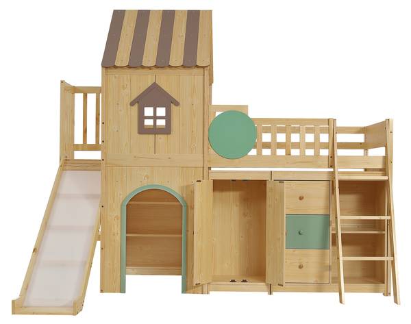 Hochbett FunyHomey Ⅰ Braun - Kiefer - 178 x 212 x 249 cm