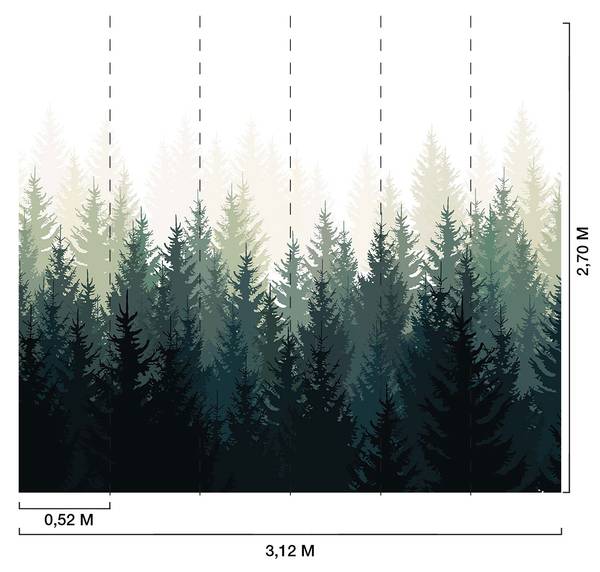 Tapete Lärchenwald Grün - Papier - 312 x 270 x 1620 cm