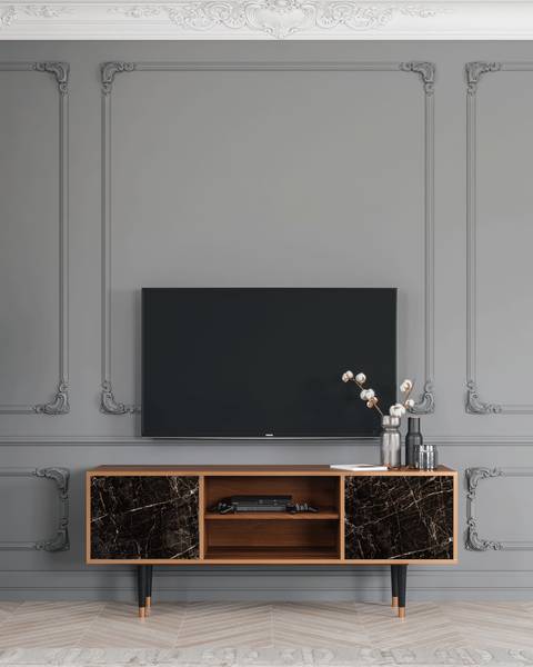 TV-Lowboard T2 Walnuss Schwarz - Holzwerkstoff - 170 x 69 x 48 cm