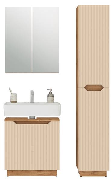 Badmöbel-Set Lotta 59491 3er Set Beige - Eiche Dekor