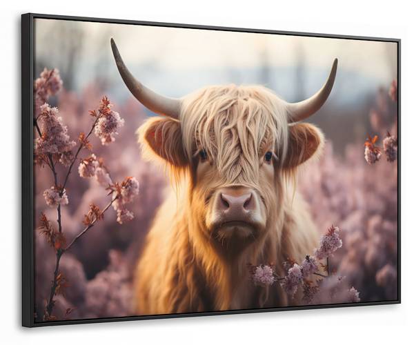 Bilder mit Rahmen Hochlandrind 120 x 80 cm - Durchmesser: 128 cm