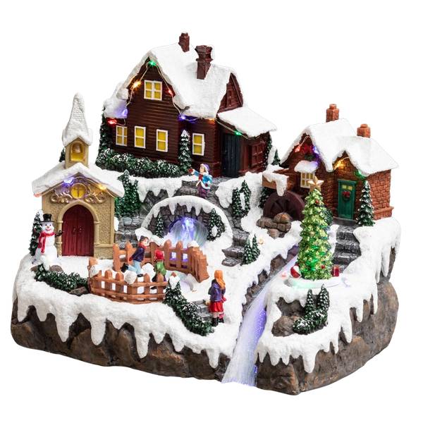 Village de Noël animé LED AU VILLAGE Pierre - 24 x 24 x 29 cm