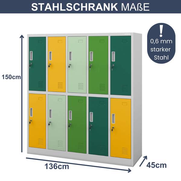 Umkleideschrank TOKIO 10 Abteile Multicolor - Gelbgrün