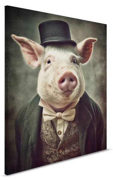Leinwandbild Mr.Pig Schwarz - Textil - 40 x 50 x 2 cm