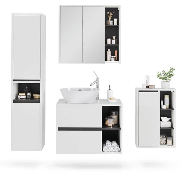 Badmöbel-Set Viola 55230 4er Set Grau - Reinweiß - Breite: 80 cm