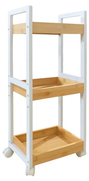 Chariot en bambou 3 étagères Marron - Blanc - Bambou - Bois manufacturé - 30 x 80 x 20 cm