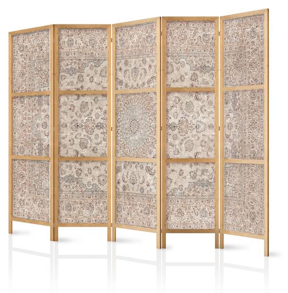 Paravent Mandala Muster 5-tlg Beige - Blau - Grau - Holzwerkstoff - Textil - 225 x 172 x 3 cm