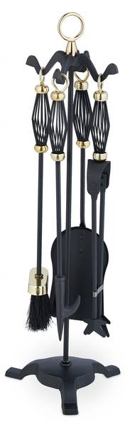 5-teiliges Kaminbesteck Schwarz - Gold - Eisen - 20 x 68 x 20 cm