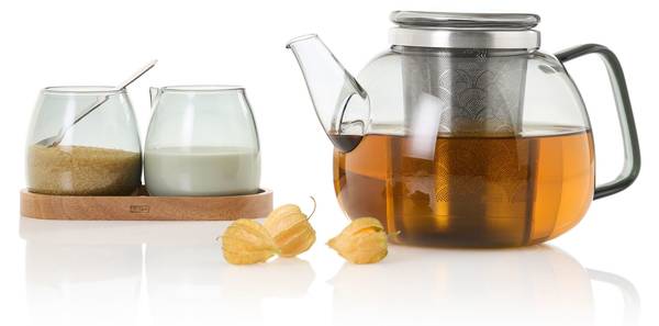 Milch und Zucker Set Yuna Grau - Glas - 7 x 8 x 8 cm