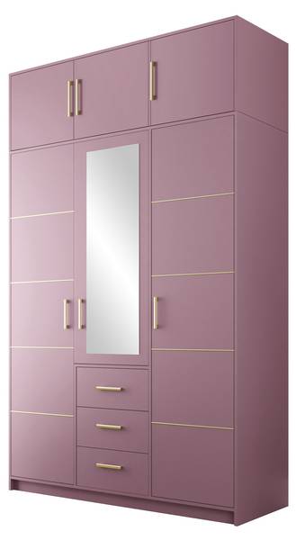 Kleiderschrank Bali D3 II mit Aufsatz Pink - Holzwerkstoff - 147 x 245 x 58 cm