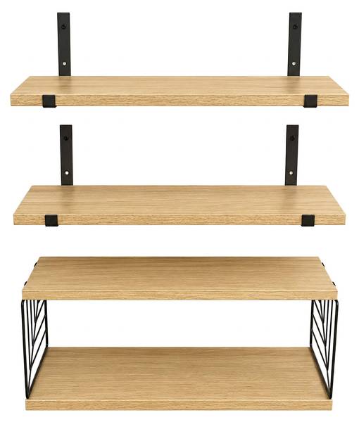 Wandregal 3-tlg. Set Schwarz - Braun - Eisen - 40 x 15 x 15 cm