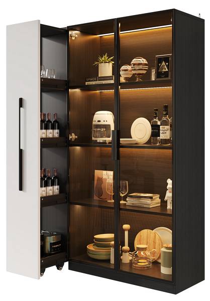 Standvitrine GLOWWoody Ⅳ Schwarz - Holzwerkstoff - 35 x 160 x 111 cm