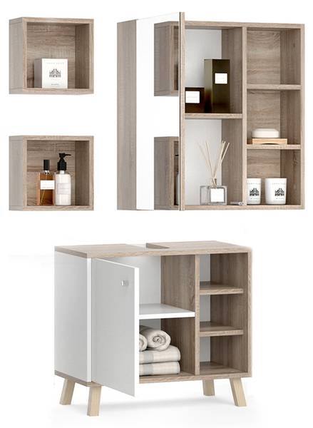 Badmöbel-Set Senyo 36443 2er Set Eiche Sonoma Dekor - Weiß
