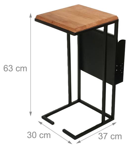 Beistelltisch mit Zeitungsablage C-Form Schwarz - Braun - Eisen - 30 x 63 x 37 cm