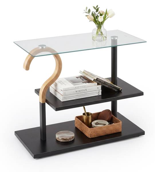 Salontafel met glasplaat zwart - bruin - staal - 60 x 50 x 30 cm