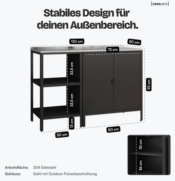 Set de meubles de jardin armoire étagère Noir - Acier inoxydable - Acier - 80 x 92 x 50 cm