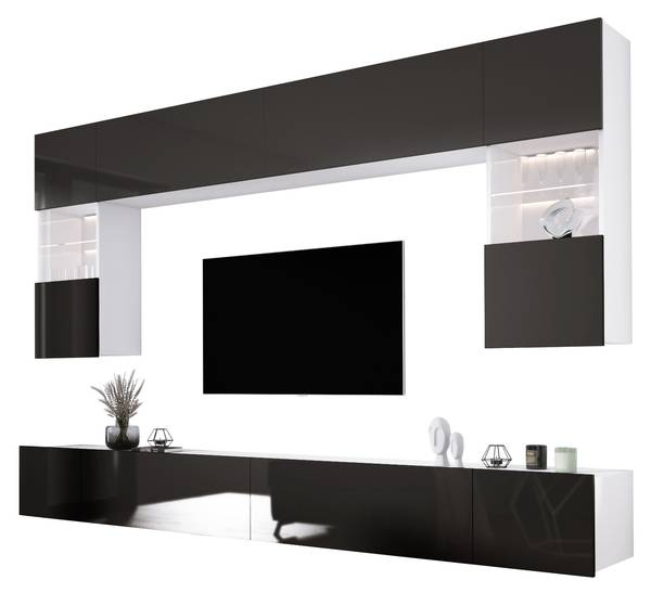 Wohnwand Segou Schwarz - Holzwerkstoff - 300 x 200 x 42 cm