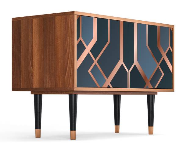 Sideboard S1 Walnuss Blau - Holzwerkstoff - 94 x 94 x 48 cm