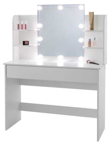 Schminktisch mit Hocker YORK Weiß - Holzwerkstoff - 40 x 140 x 108 cm