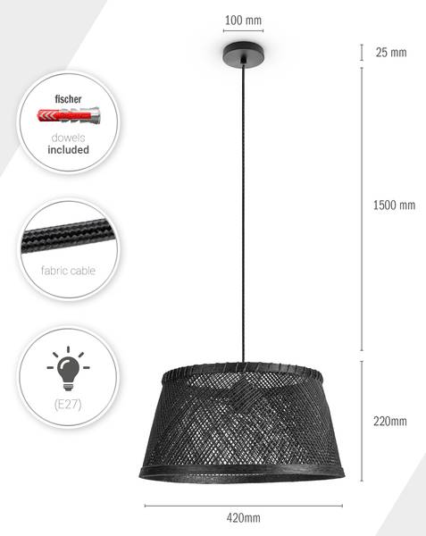 Pendelleuchte Rama Schwarz - Graumetallic