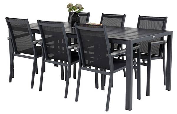 Gartenset Break 7-teilig Schwarz - Webstoff - 90 x 74 x 205 cm