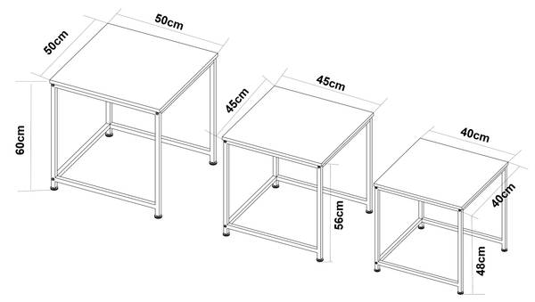 Table basse gigogne Trollhättan lot de 3 Blanc - Bois manufacturé - Métal - 50 x 60 x 50 cm