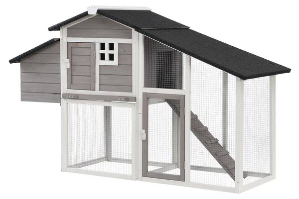 Hühnerstall LEVAS Grau - Weiß - Holz teilmassiv - 64 x 109 x 173 cm