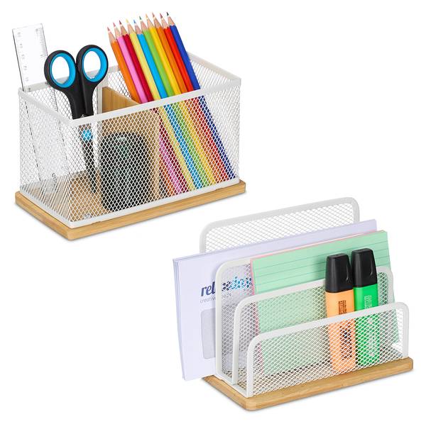 Lot de 2 organiseurs de bureau Marron - Blanc - Fer - 18 x 15 x 10 cm