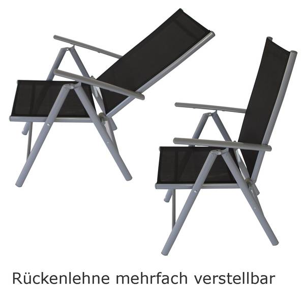 Garnitur AMALFI 5-teilig Schwarz - Grau - Aluminium - Sicherheitsglas - PVC - 130 x 75 x 65 cm