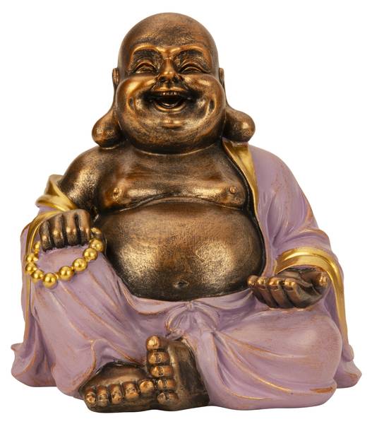 Lachender Buddha mit dickem Bauch Gold - Violett - Kunststoff - 22 x 23 x 22 cm
