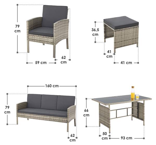 Gartenmöbel Sitzgruppe Turin (6-teilig) Grau