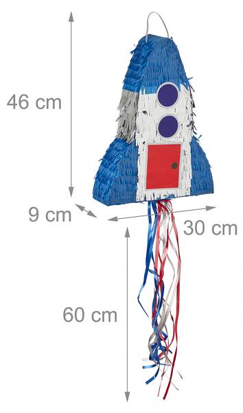 Pinata Set Rakete mit Stab und Maske Blau - Rot - Silber - Papier - Kunststoff - 30 x 40 x 9 cm