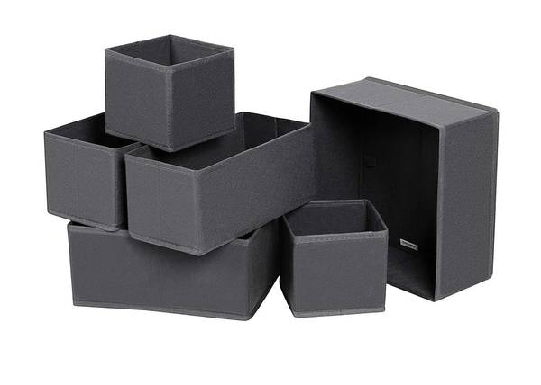 6er-Set Aufbewahrungsbox für Schubladen Grau - Textil - 28 x 13 x 28 cm