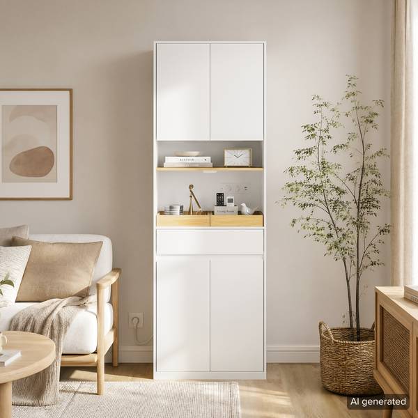 Badezimmerschrank BZR241-E-W Weiß - Melamin - 30 x 180 x 60 cm