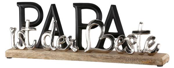 Schriftzug PAPA Braun - Silber - Holzwerkstoff - Metall - 38 x 13 x 6 cm