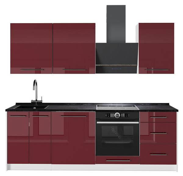 Küchenzeile Fame-Line 64025 Hochglanz Bordeaux - Reinweiß