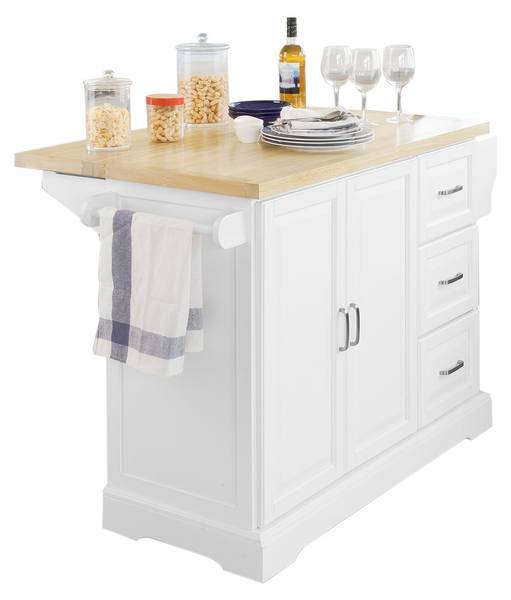 îlot de cuisine FKW41-WN Blanc - Bois manufacturé - 130 x 91 x 46 cm