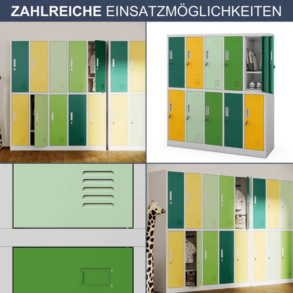 Umkleideschrank TOKIO 10 Abteile Multicolor - Gelbgrün