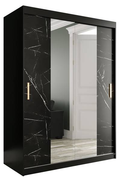 Schwebetürenschrank Marmur Schwarz - Breite: 150 cm