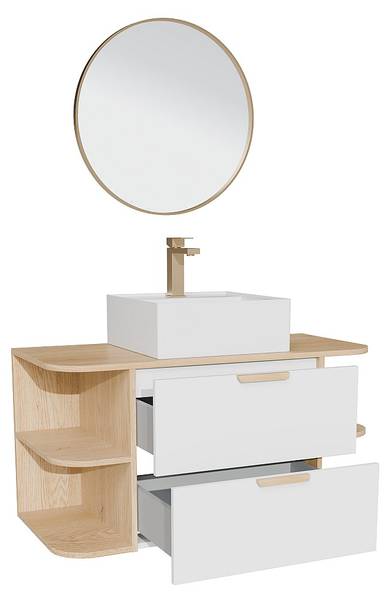 Einzelwaschtisch AVORELI Braun - Weiß - Holz teilmassiv - 100 x 50 x 46 cm