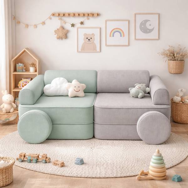 Kindersofa Softline Grau - Olivgrün