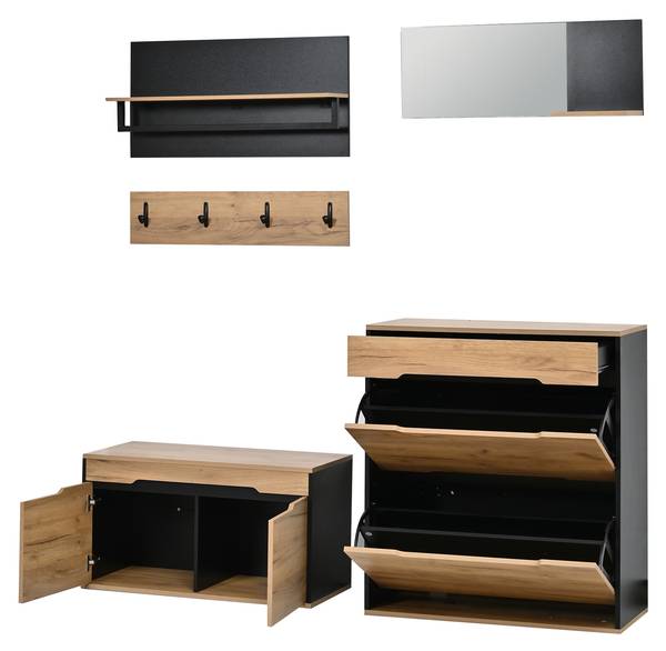 Garderoben-Set Eos Ⅱ（5-tlg） Schwarz - Braun - Holzwerkstoff