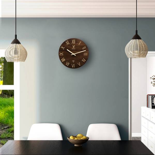 Funk-Wanduhr LAUENAU Braun - Metall - Massivholz - 40 x 40 x 3 cm